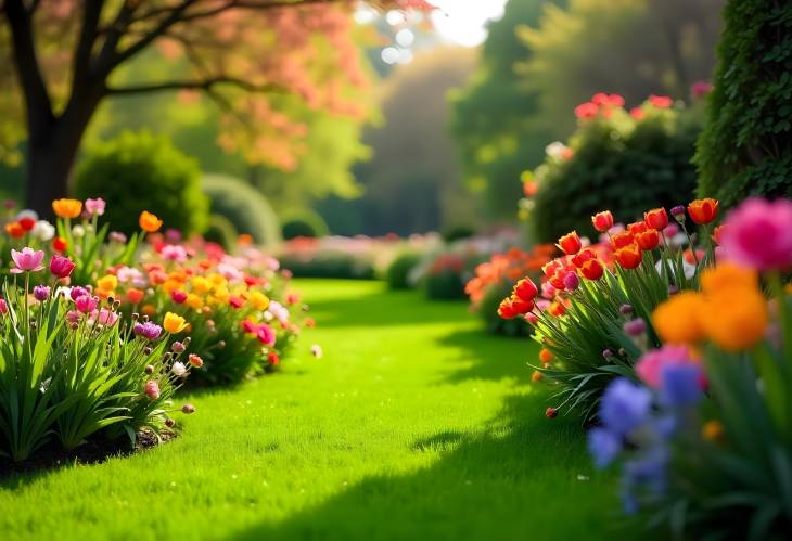 Vibrant Spring Flower Garden in Full Bloom